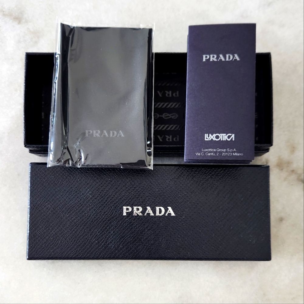 Prada Eyeglass Acessory Box Cleaning Lens Cloth & Tag AUTHENTIC